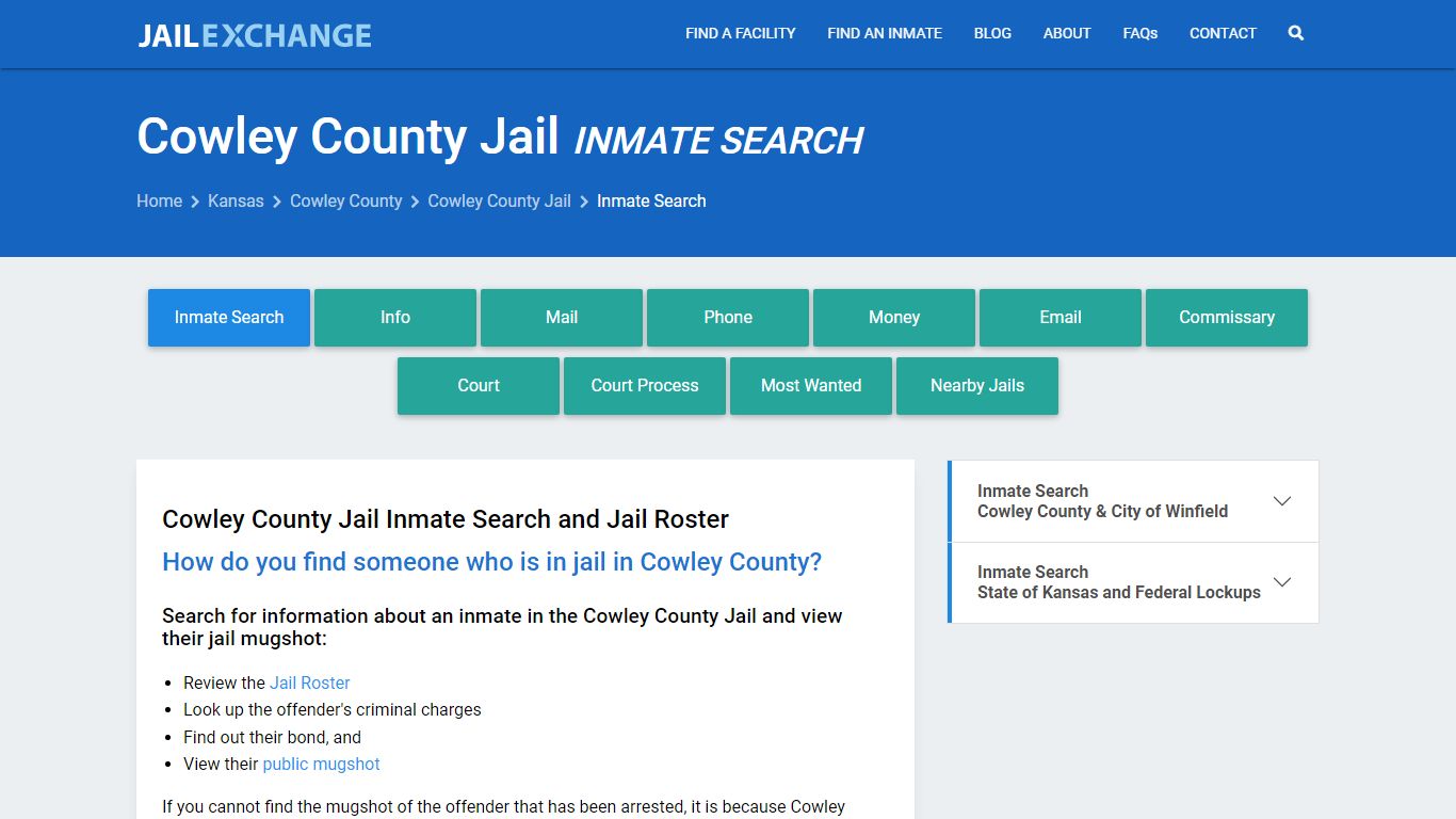 Inmate Search: Roster & Mugshots - Cowley County Jail, KS